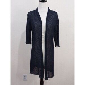 Eileen Fisher Linen Blend Navy Open Weave  Duster Cardigan, Size S